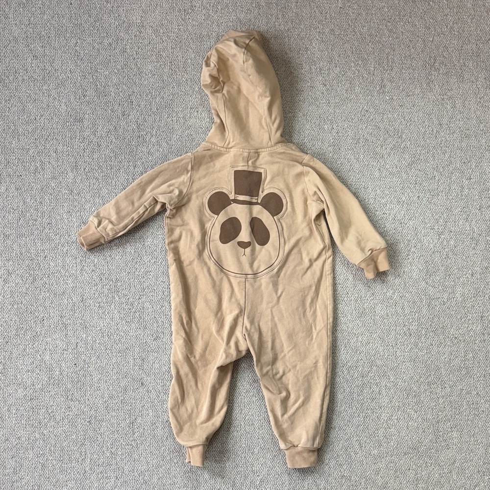 Mini Rodini Tan Panda Footie One Piece